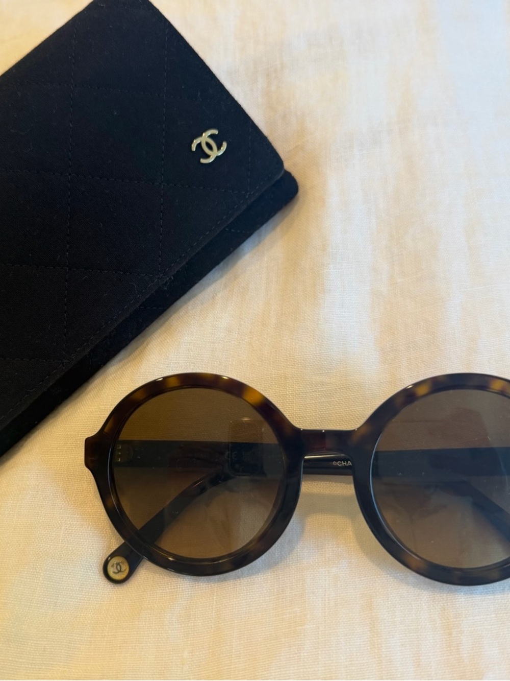CHANEL Tortoise Shell Round Sunglasses with Brown Lenses